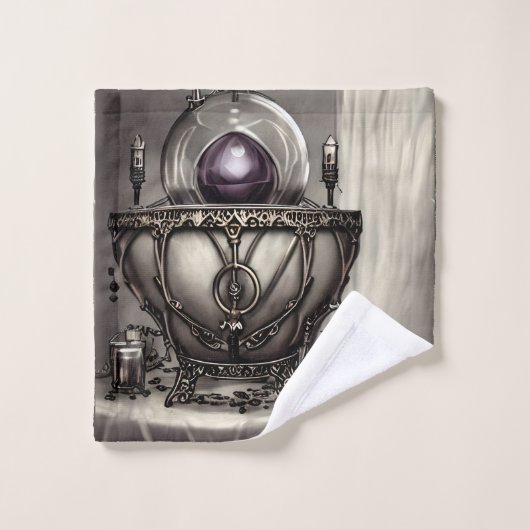 Silvery Verziert Cauldron mit Lila Kristallball Badhandtuch Set (Waschlappen)