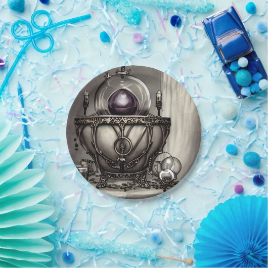 Silvery Verziert Cauldron mit Lila Kristallball Pappteller (Party)