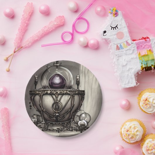 Silvery Verziert Cauldron mit Lila Kristallball Pappteller (Party)