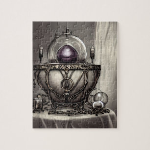 Silvery Verziert Cauldron mit Lila Kristallball Puzzle