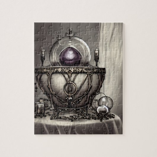 Silvery Verziert Cauldron mit Lila Kristallball Puzzle (Vertikal)