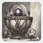 Silvery Verziert Cauldron mit Lila Kristallball Quadratischer Aufkleber (Vorderseite)