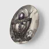 Silvery Verziert Cauldron mit Lila Kristallball Runde Wanduhr (Winkel)