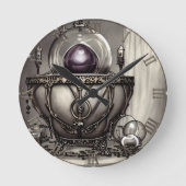 Silvery Verziert Cauldron mit Lila Kristallball Runde Wanduhr (Vorderseite)