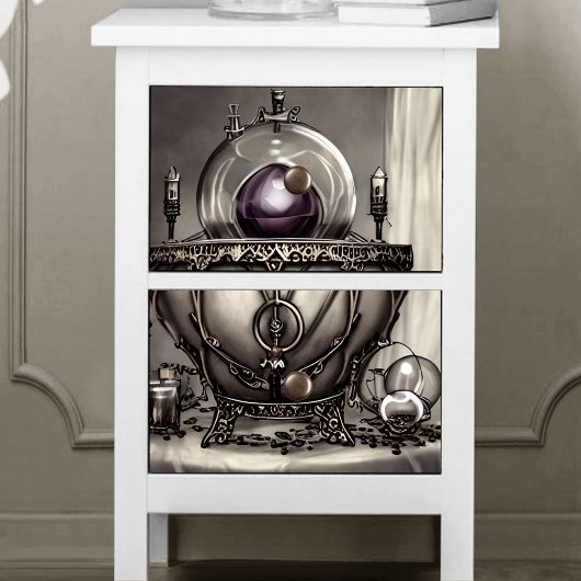 Silvery Verziert Cauldron mit Lila Kristallball Seidenpapier