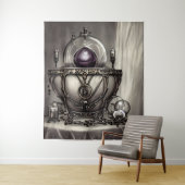 Silvery Verziert Cauldron mit Lila Kristallball Wandteppich (Beispiel)