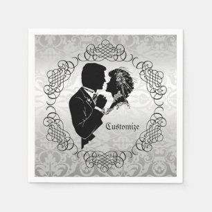 Silvery White Bridge & Groom Silhouette Napkins Serviette