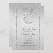 Silvery White Crescent Moon & Stars Babydusche Einladung (Vorne/Hinten)