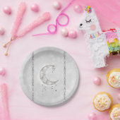Silvery White Crescent Moon Stars Engagement Party Pappteller (Party)