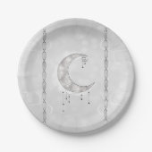 Silvery White Crescent Moon Stars Engagement Party Pappteller (Vorderseite)