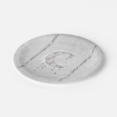 Silvery White Crescent Moon Stars Engagement Party Pappteller (Schrägansicht)