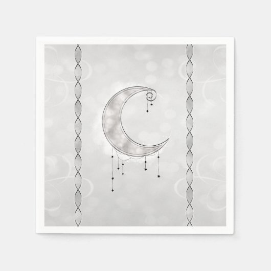 Silvery White Crescent Moon Stars Engagement Party Serviette (Vorderseite)