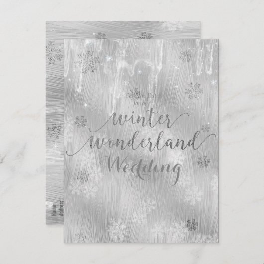Silvery White Ice Schneeflocken Winterwonderland Ankündigungspostkarte (Vorne/Hinten)