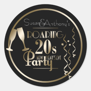 Silvester 2020 Roaring 20er Gold Retro Thema Runder Aufkleber