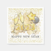 Silvester 2023 Champagne Balloons Glitzer Serviette (Vorderseite)