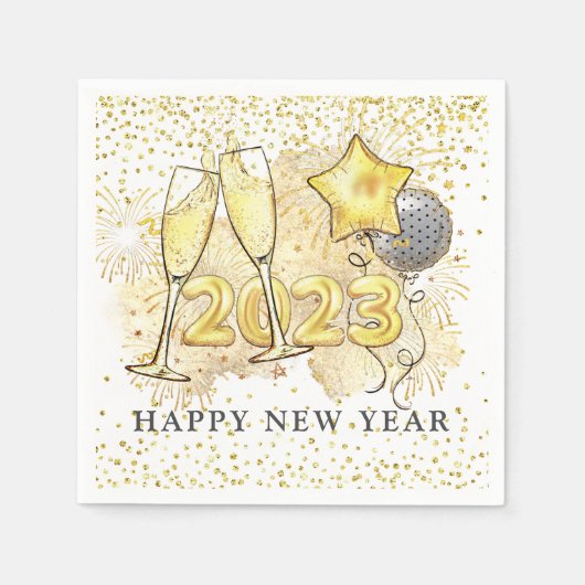 Silvester 2023 Champagne Balloons Glitzer Serviette (Vorderseite)