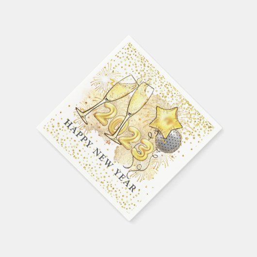 Silvester 2023 Champagne Balloons Glitzer Serviette (Ecke)
