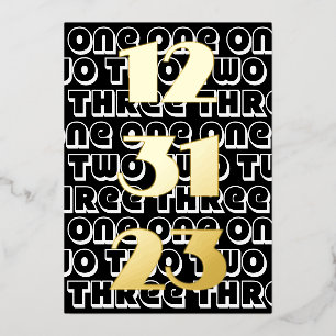 Silvester 2023 Eins Zwei Drei 123123 Schwarz Folieneinladung