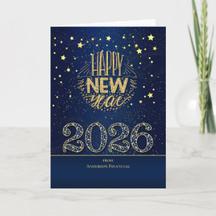 Silvester 2025 Blau und Gold mit Namen Feiertagskarte