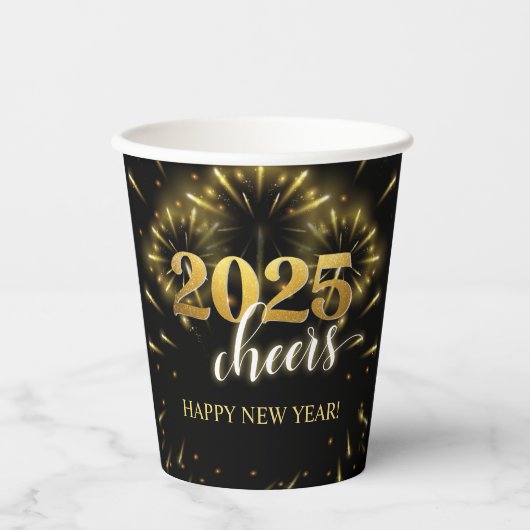 Silvester 2025 Party Gold & Black Pappbecher (Vorderseite)