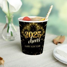 Silvester 2025 Party Gold & Black Pappbecher