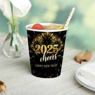 Silvester 2025 Party Gold & Black Pappbecher