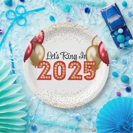 Silvester 2025 Party Roter und Goldmarsch Pappteller (Party)