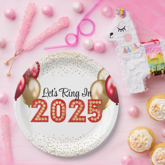 Silvester 2025 Party Roter und Goldmarsch Pappteller (Party)