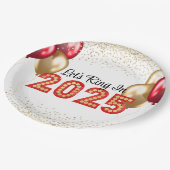 Silvester 2025 Party Roter und Goldmarsch Pappteller (Schrägansicht)