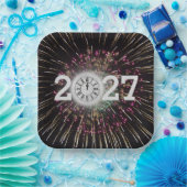 Silvester 2026 - Mond und Uhr Pappteller (Party)