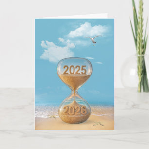 Silvester 2027 Sanduhr am Strand Feiertagskarte