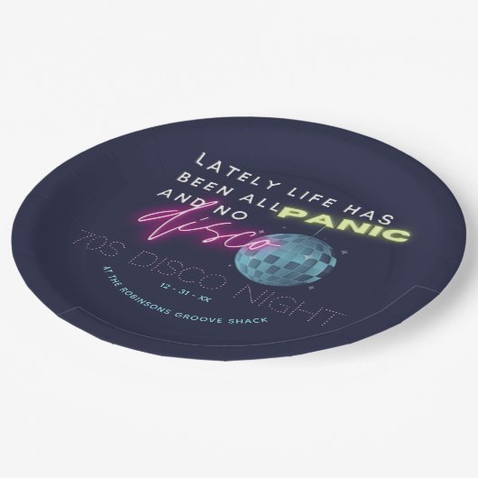 Silvester 70er Party Pappteller (Schrägansicht)