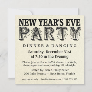Silvester-Abend Dinnerparty Vintage Einladungen