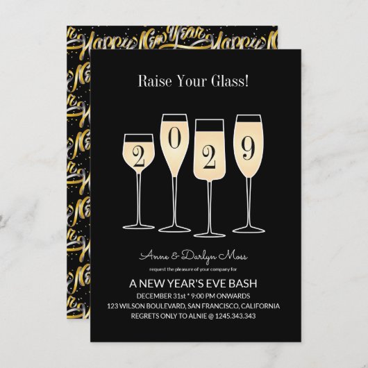 Silvester-Bash-Champagner Einladung (Vorne/Hinten)