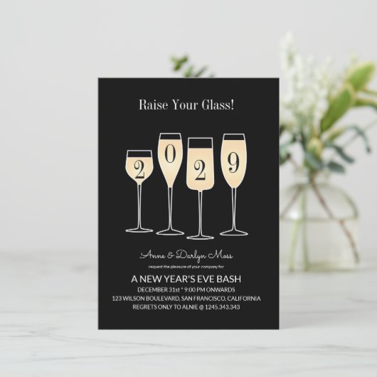 Silvester-Bash-Champagner Einladung (Stehend Vorderseite)