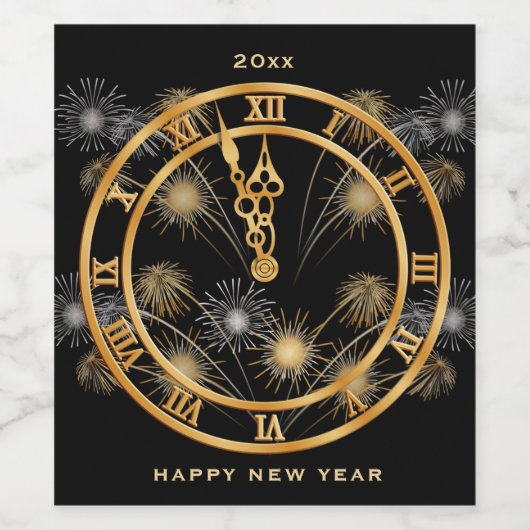 Silvester Black & Gold Clock Weinetikett (Einzelnes Label)