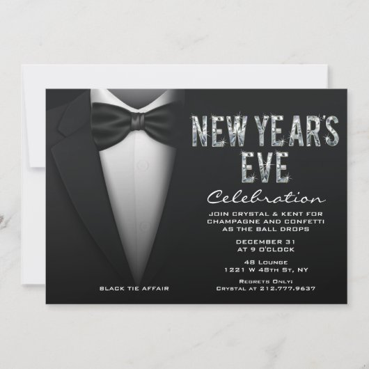 Silvester Bling Tuxedo Einladung (Vorderseite)