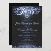 Silvester | Blue Glitzer Look Einladung (Vorne/Hinten)