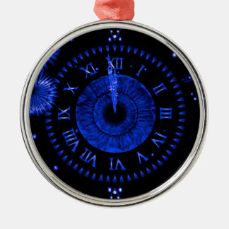 Silvester Blue Iris Clock Metal Ornament