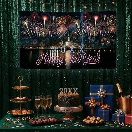 Silvester Brauchtum Jahresfeuerwerk Stadt Skyline Banner