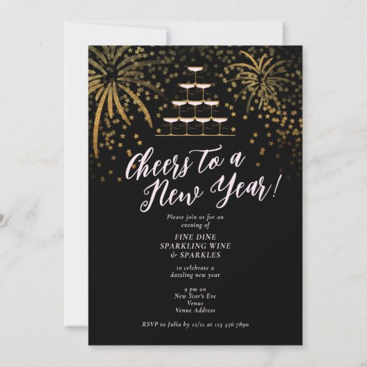 Silvester Champagne Tower Dinner Cocktail Bash Einladung (Vorderseite)