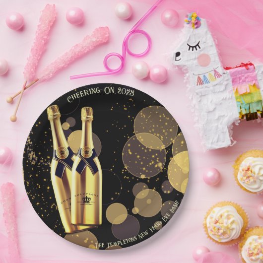 Silvester Champagner Black Gold Paper Plate Pappteller (Party)