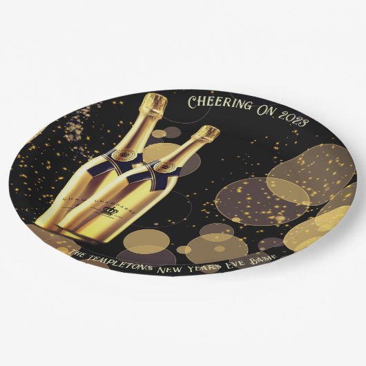 Silvester Champagner Black Gold Paper Plate Pappteller (Schrägansicht)