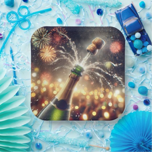 Silvester Champagner mit Popping Cork Pappteller (Party)