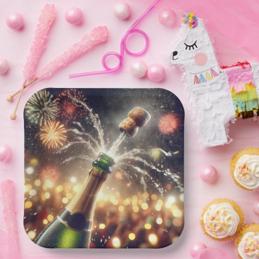 Silvester Champagner mit Popping Cork Pappteller (Party)