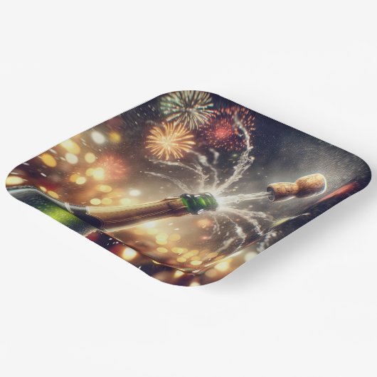 Silvester Champagner mit Popping Cork Pappteller (Gewinkelt)