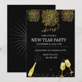Silvester Champagner Neujahrsparty Einladung (Vorne/Hinten)