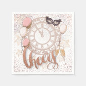 Silvester Clock Cheers Elegantes Skript Serviette (Vorderseite)