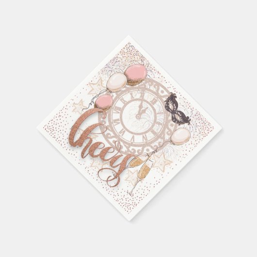 Silvester Clock Cheers Elegantes Skript Serviette (Ecke)