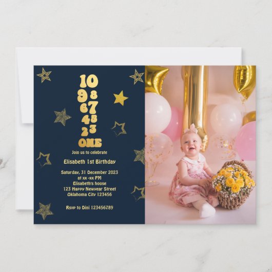 Silvester Countdown 1. Geburtstag Foto Einladung (Vorderseite)